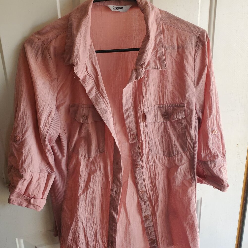 Cisono Pink Button-Up Shirt | Lightweight Textured Cotton |